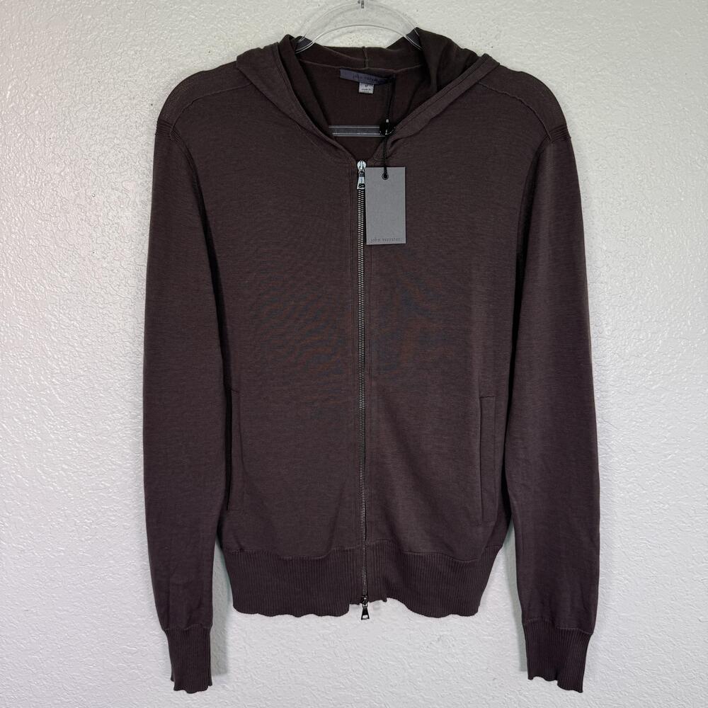 John Varvatos Jacket Mens Medium Cotton Silk Hooded Full Zip Lightweight Knit M